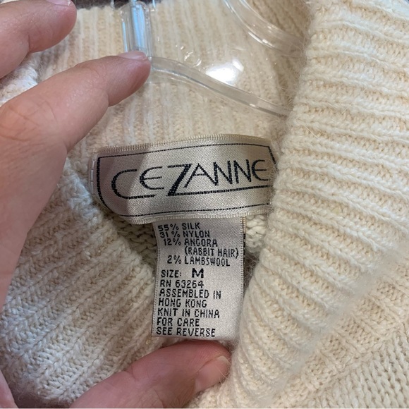 Women’s Vintage Cezanne Silk Angora Lambswool Blend Ivory Beaded Sweater Sz Med - Picture 6 of 10